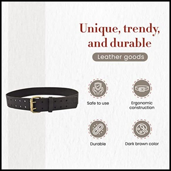 Full Grain Oiled Leather Work Belt with Double Prong Buckle main image 7